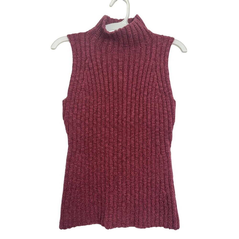 Peruvian Connection Pima Cotton Blend Rib Knit Mock Neck Sleeveless Top M